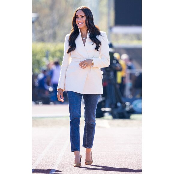 Brandon Maxwell Pamela Belted Jacket size 12 Antique White NWT